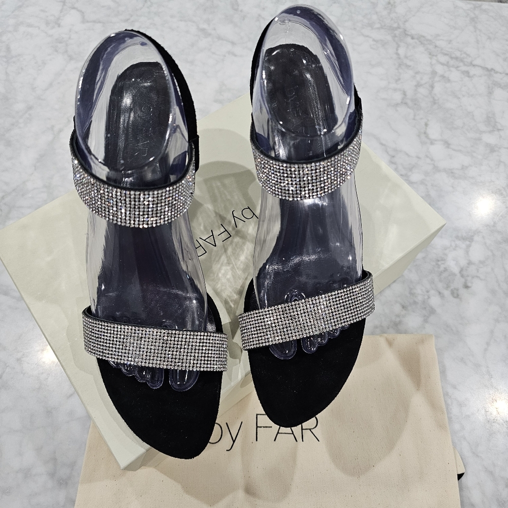 NIB BY FAR Black Suede and Crystal Strappy Slingback Heels EU‎ 40 - Picture 4 of 9